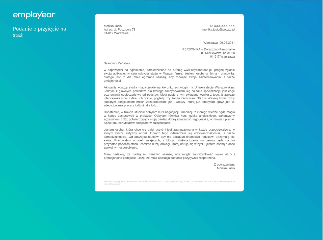 Podanie o staż klucz do kariery