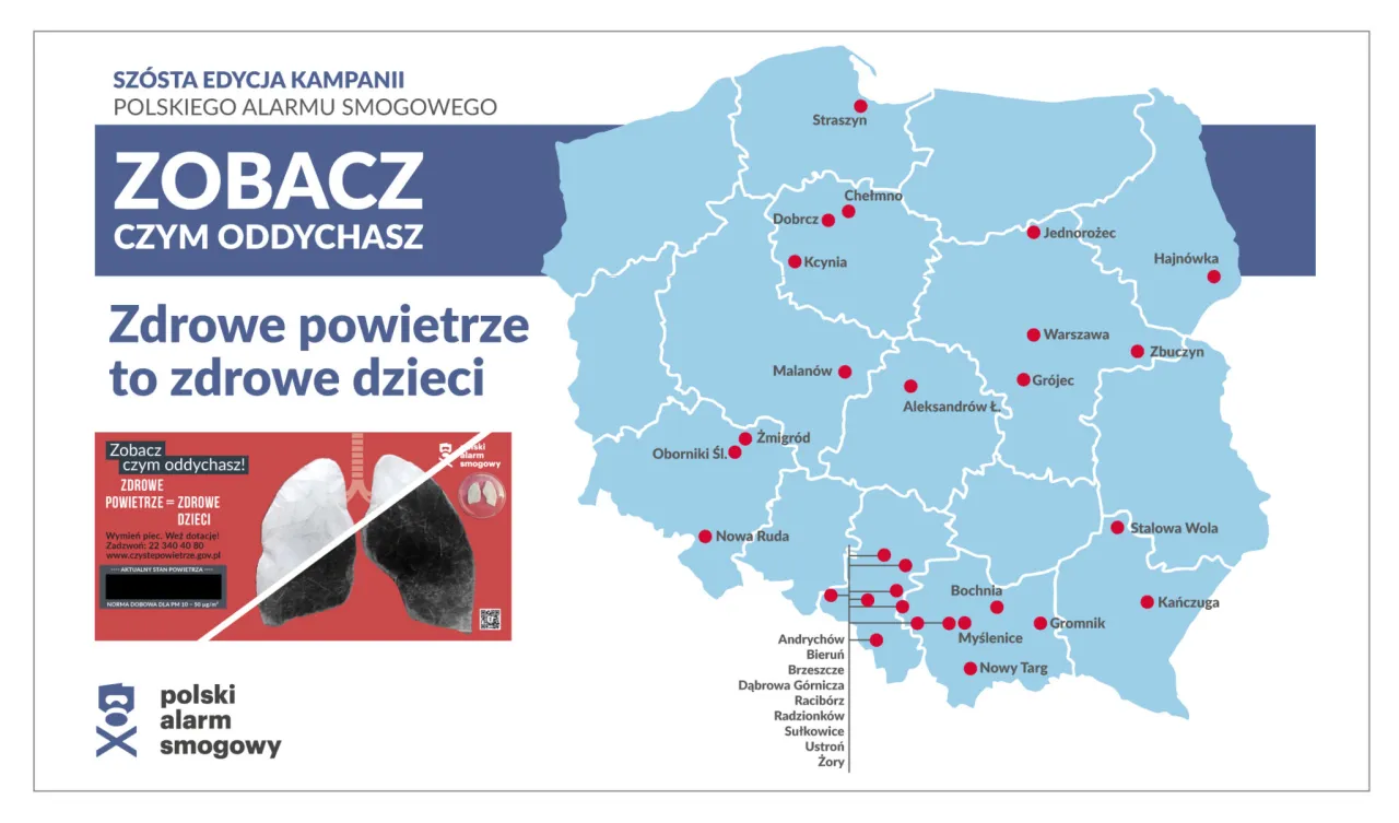 Mapa zanieczyszczenia powietrza Polska