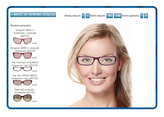 Screenshot wirtualnej przymierzalni okularów