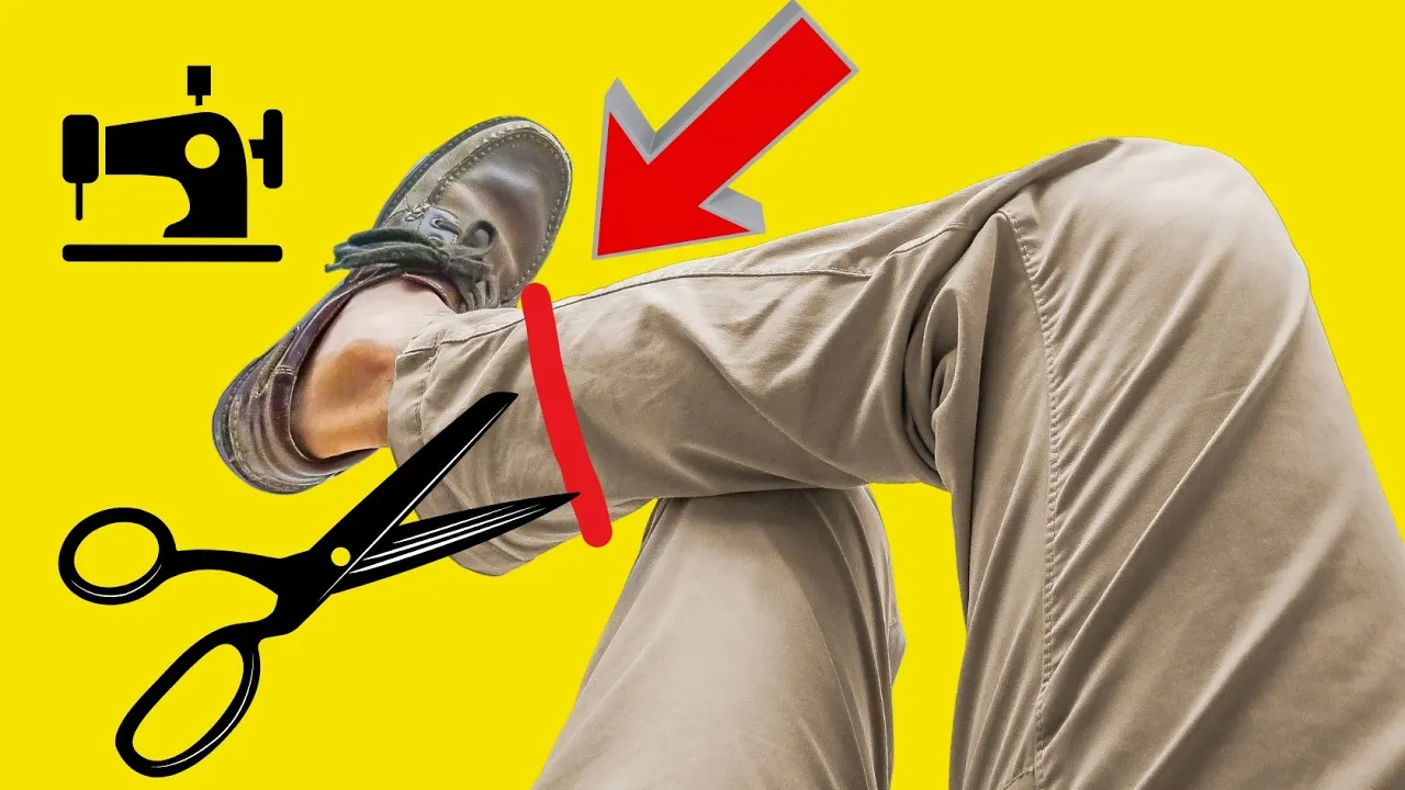 wyznaczanie nowej linii szwu na nogawce spodni za pomocą szpilek