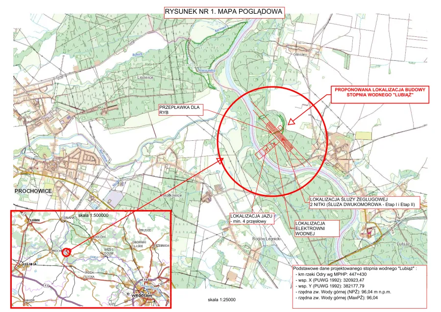 Zdjęcie Mapa przedstawia teren na którym zostanie wybudowana elektrownia wodna i jej wpływ na środowisko