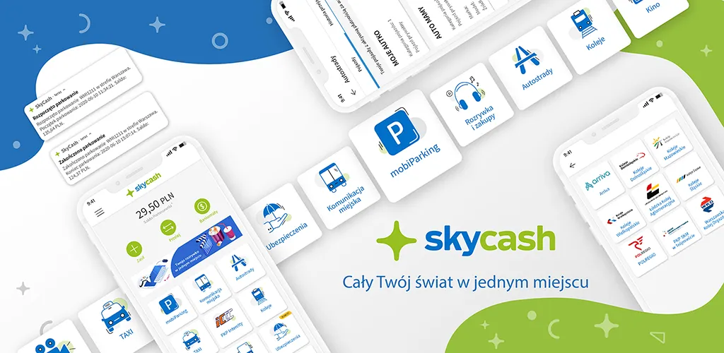 Zrzuty ekranu aplikacji Jakdojade Google Maps KOLEO SkyCash