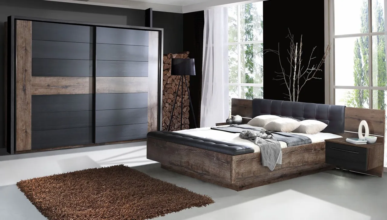 Sypialnia z szafą w kolorach ziemi