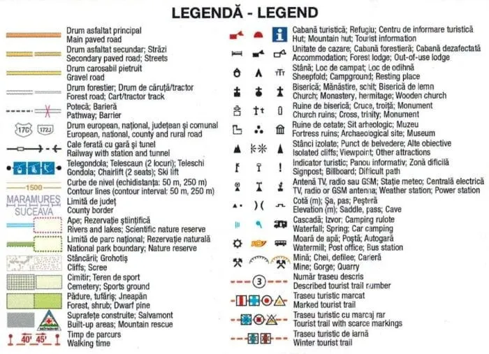 mapa turystyczna góry, legenda mapy górskiej
