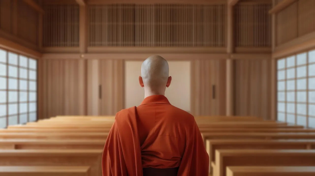 Osoba praktykująca zazen w prawidłowej pozycji (lotos, półlotos lub na poduszce z prostym kręgosłupem)