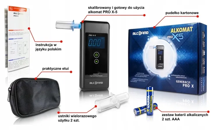 Alkomat PRO-X-5+ wyświetlacz funkcje