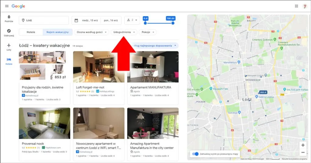 wizytówka firmy w Google Maps dla obiektu noclegowego