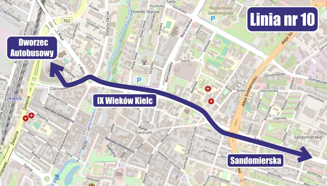 Mapa Dworzec Autobusowy Kielce Flixbus stanowisko 10