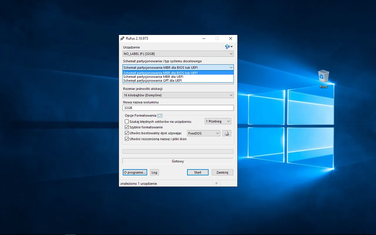 Program Rufus interfejs główny