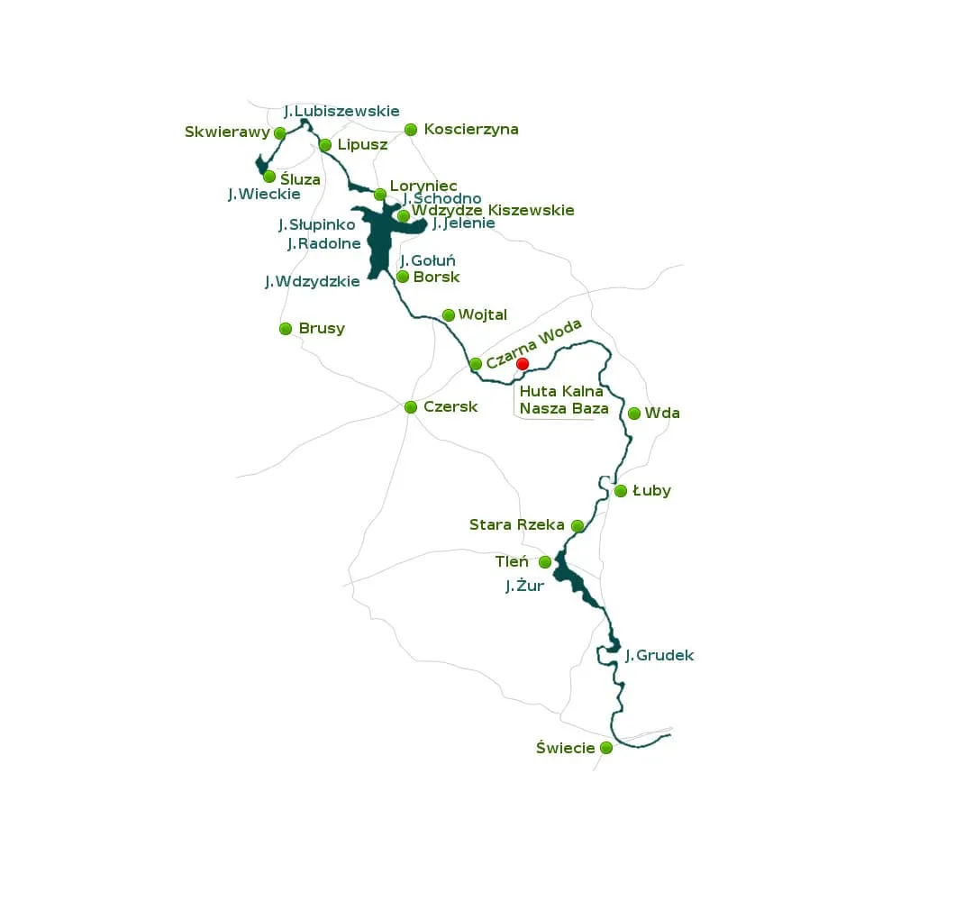 mapa szlaku kajakowego Wdy Tleń