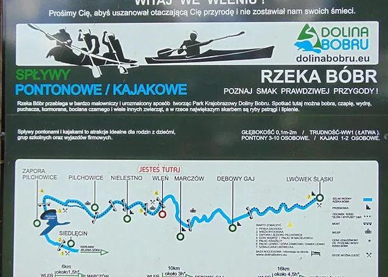 mapa tras spływu kajakowego rzeka B&oacute;br