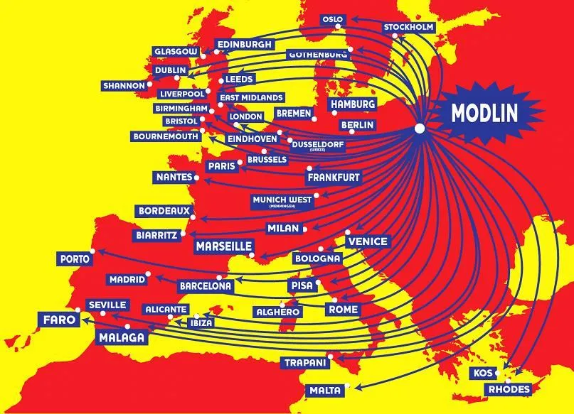 mapa lotnisk ryanair w polsce