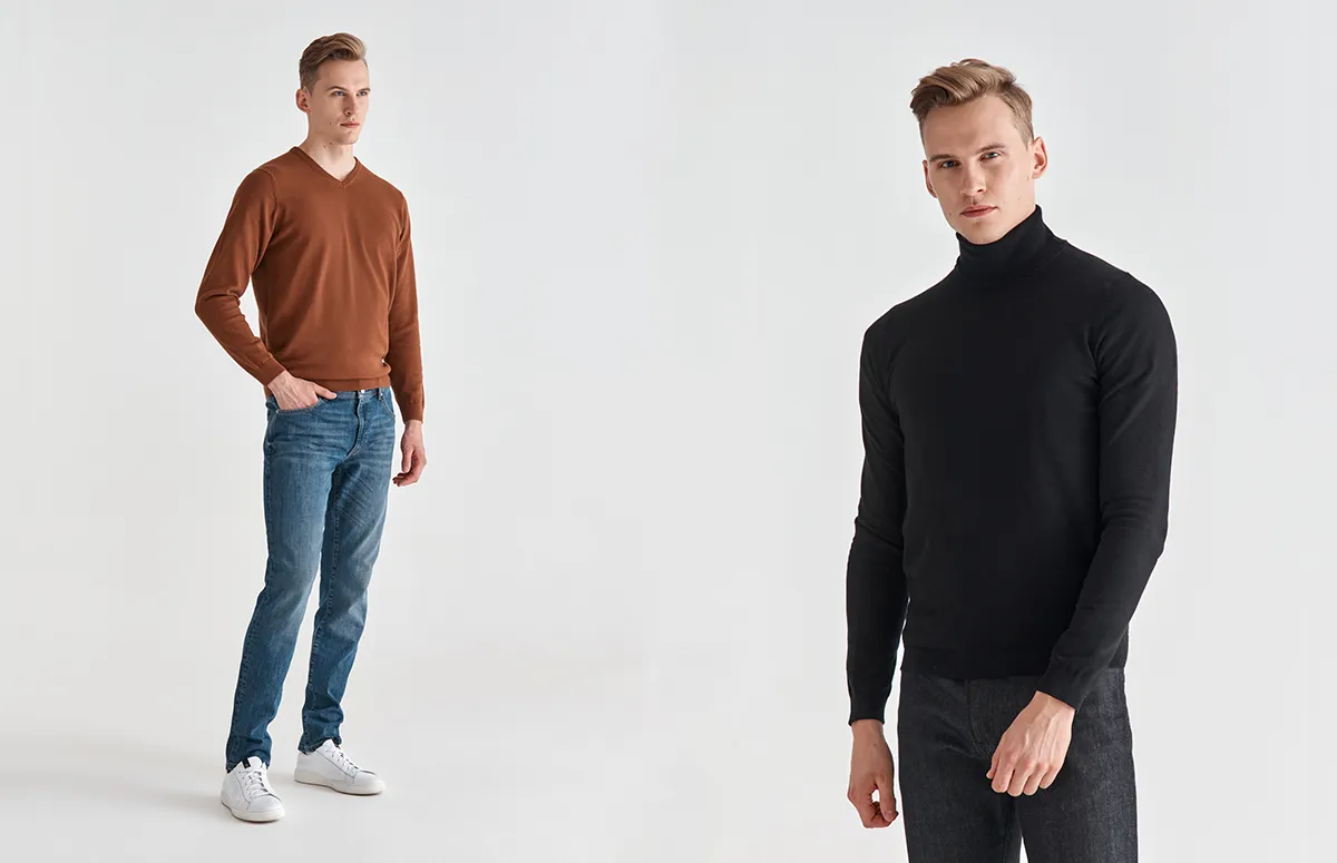 Sweter V-neck z golfem stylizacje