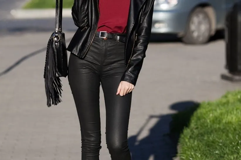 eleganckie stylizacje skórzane spodnie jedwab koronka