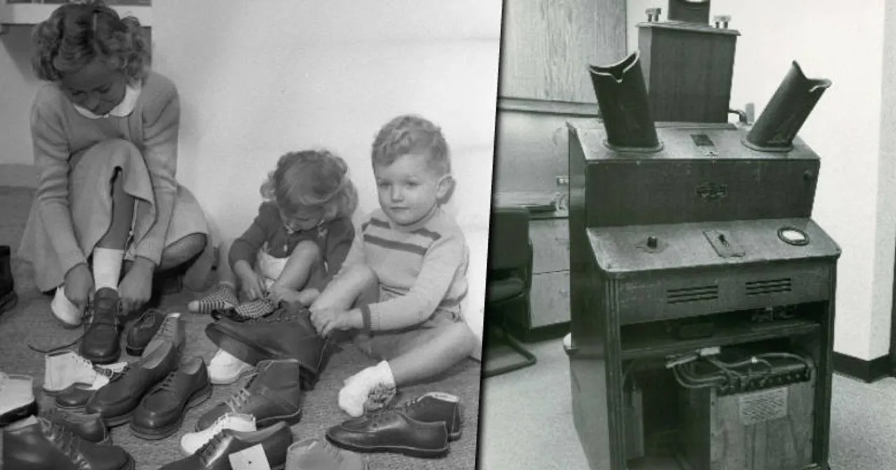 dziecko przymierzające buty w sklepie