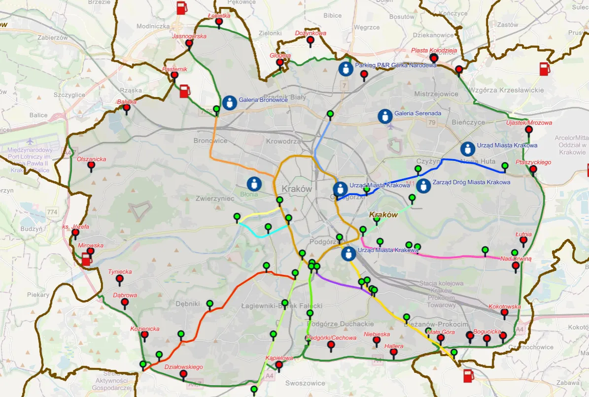 Mapa strefy czystego transportu Krak&oacute;w