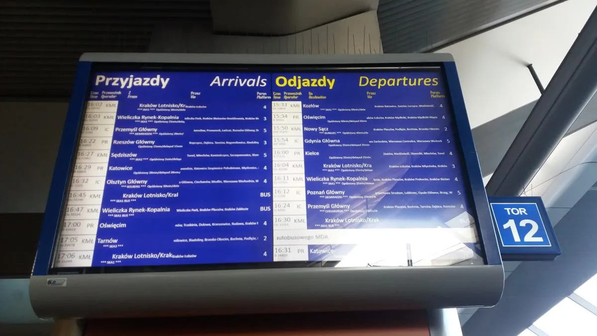 Tablice odjazdów Małopolski Dworzec Autobusowy