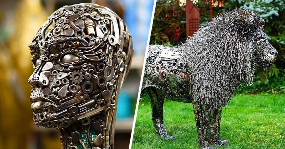 Skulptur auf Metallsockel verschiedene Materialien