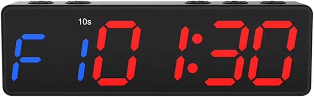 zegar odliczający czas, jedzenie i trening