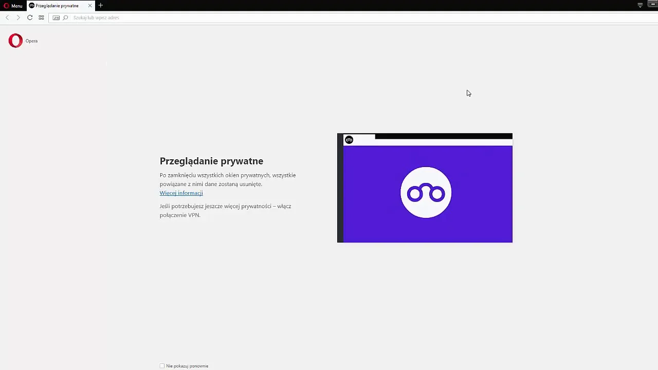 Opera GX okno prywatne skr&oacute;t klawiszowy