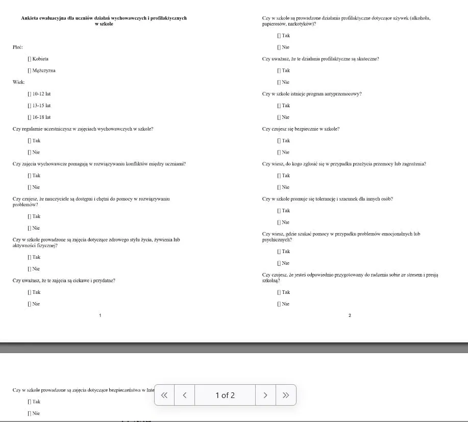 ewaluacja programu edukacyjnego ankieta