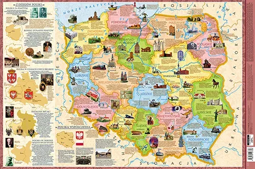 Mapa Polski z zaznaczonymi regionami turystycznymi i trendami