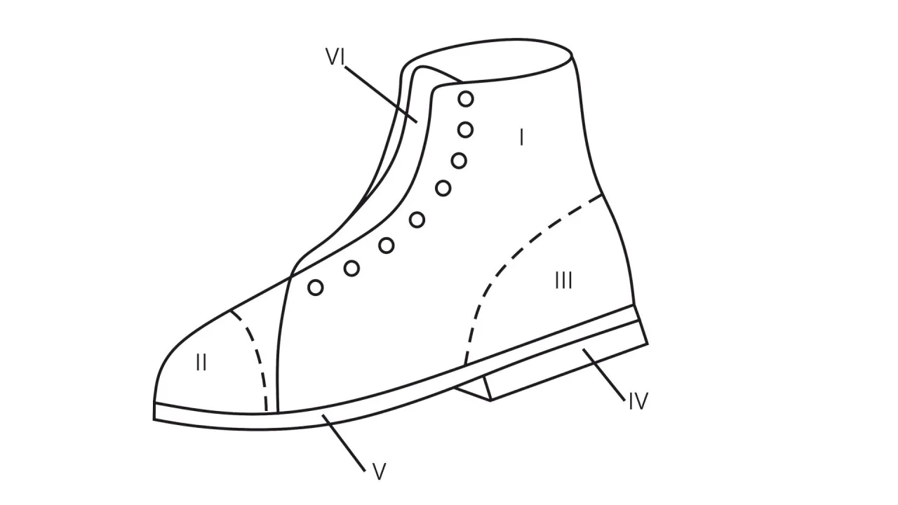 schemat budowy buta trekkingowego z opisem element&oacute;w