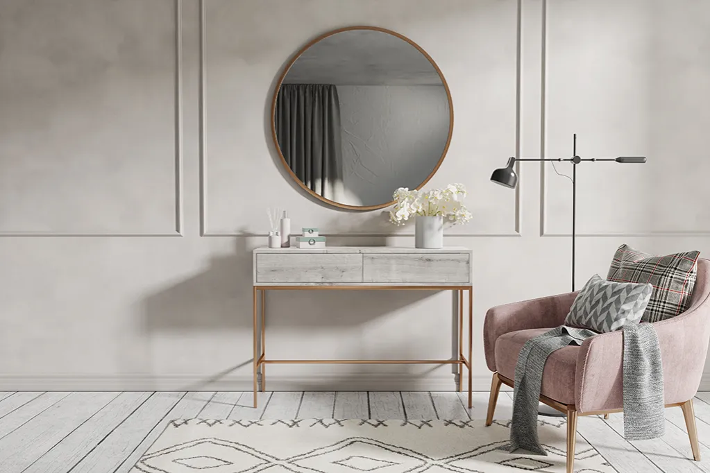 mały przedpokój jasne kolory lustro