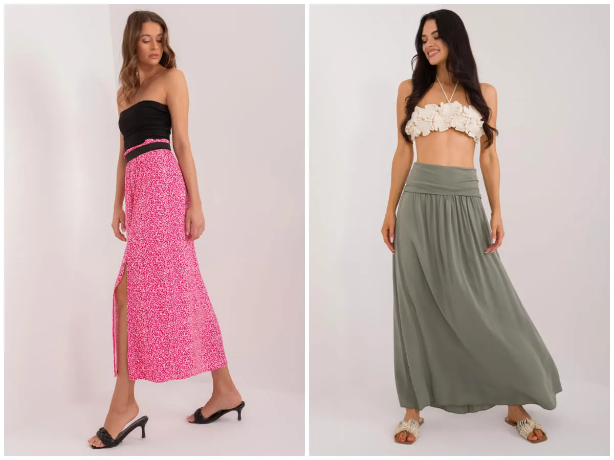 r&oacute;żne style długich sp&oacute;dnic na modelkach