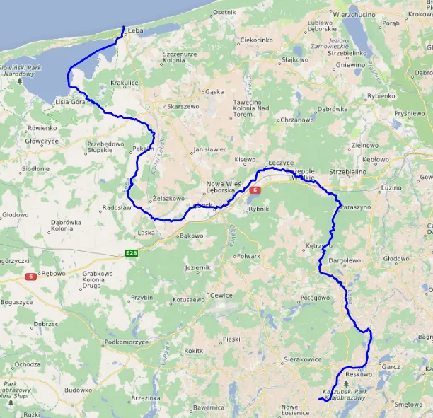 Mapa Polski z zaznaczoną Łebą