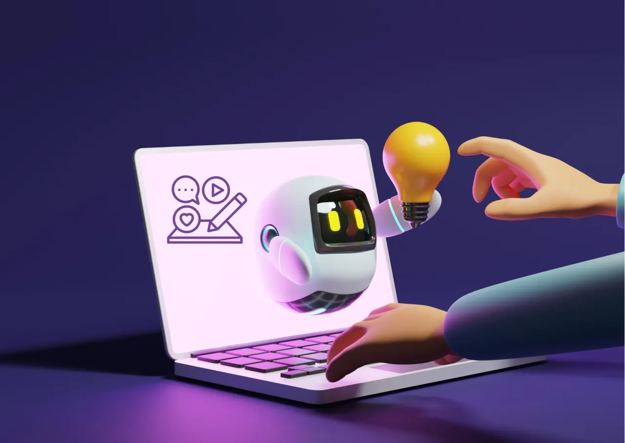 Robot z żar&oacute;wką podpowiada, jak tworzyć skuteczny content marketing po polsku, by przyciągnąć klient&oacute;w.