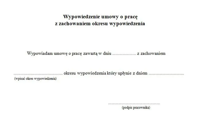 wz&oacute;r wypowiedzenia umowy o pracę