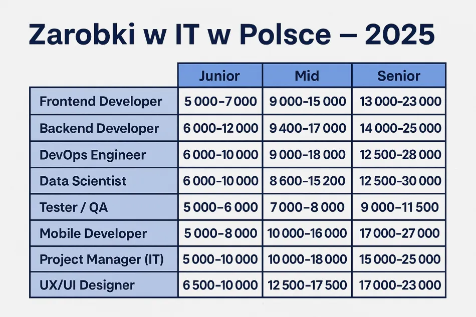 porównanie zarobków projektant ux ui junior mid senior