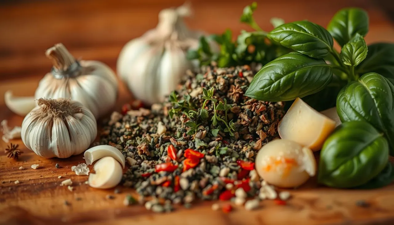 klasyczne przyprawy do wołowiny: czosnek, cebula, papryka, zioła