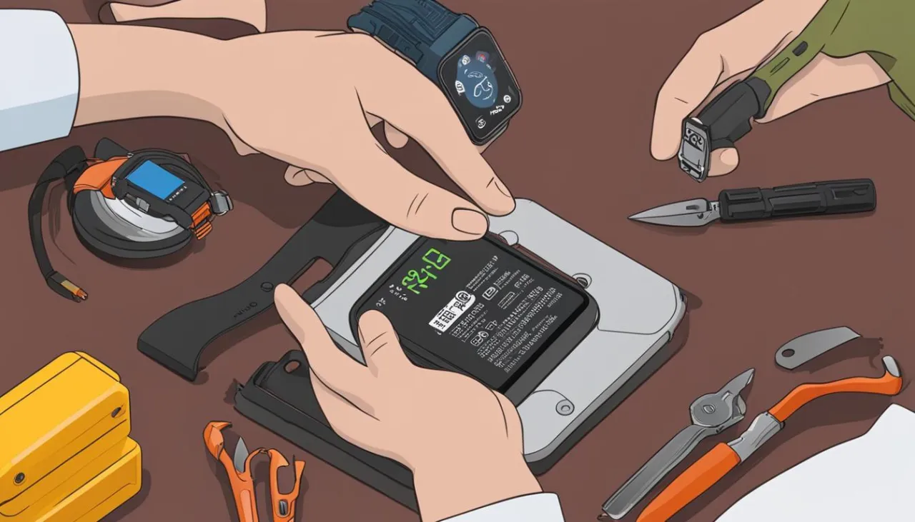 Technik wymieniający baterię w smartwatchu w profesjonalnym serwisie