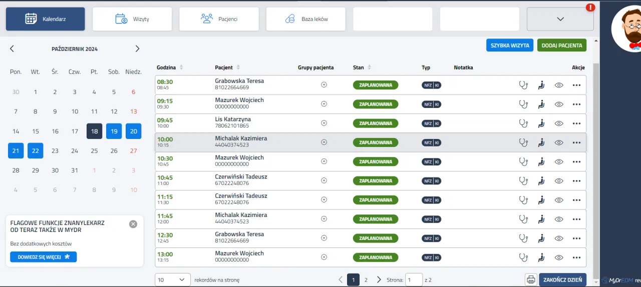 Ograniczenia zwolnień lekarskich, kalendarz z datami, symbol zakresu leczenia