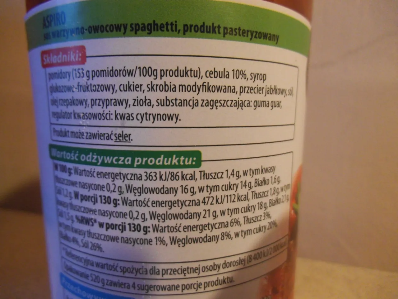 skład sosu do spaghetti w proszku porównanie