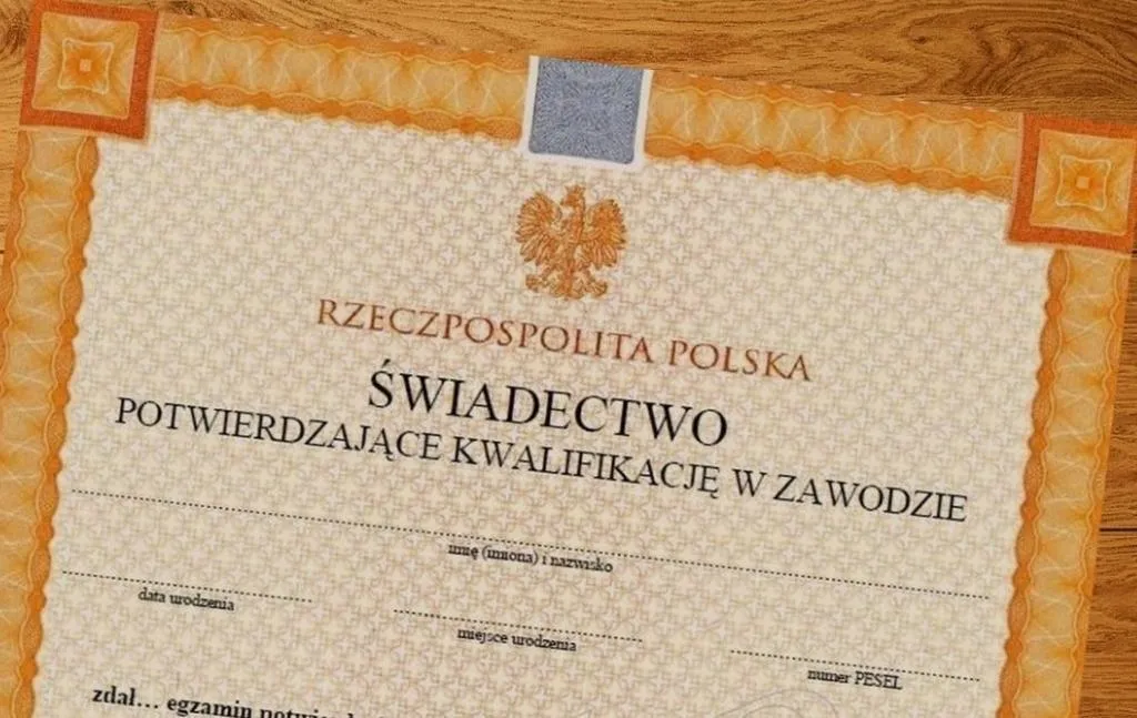 świadectwo egzaminu zawodowego wzór