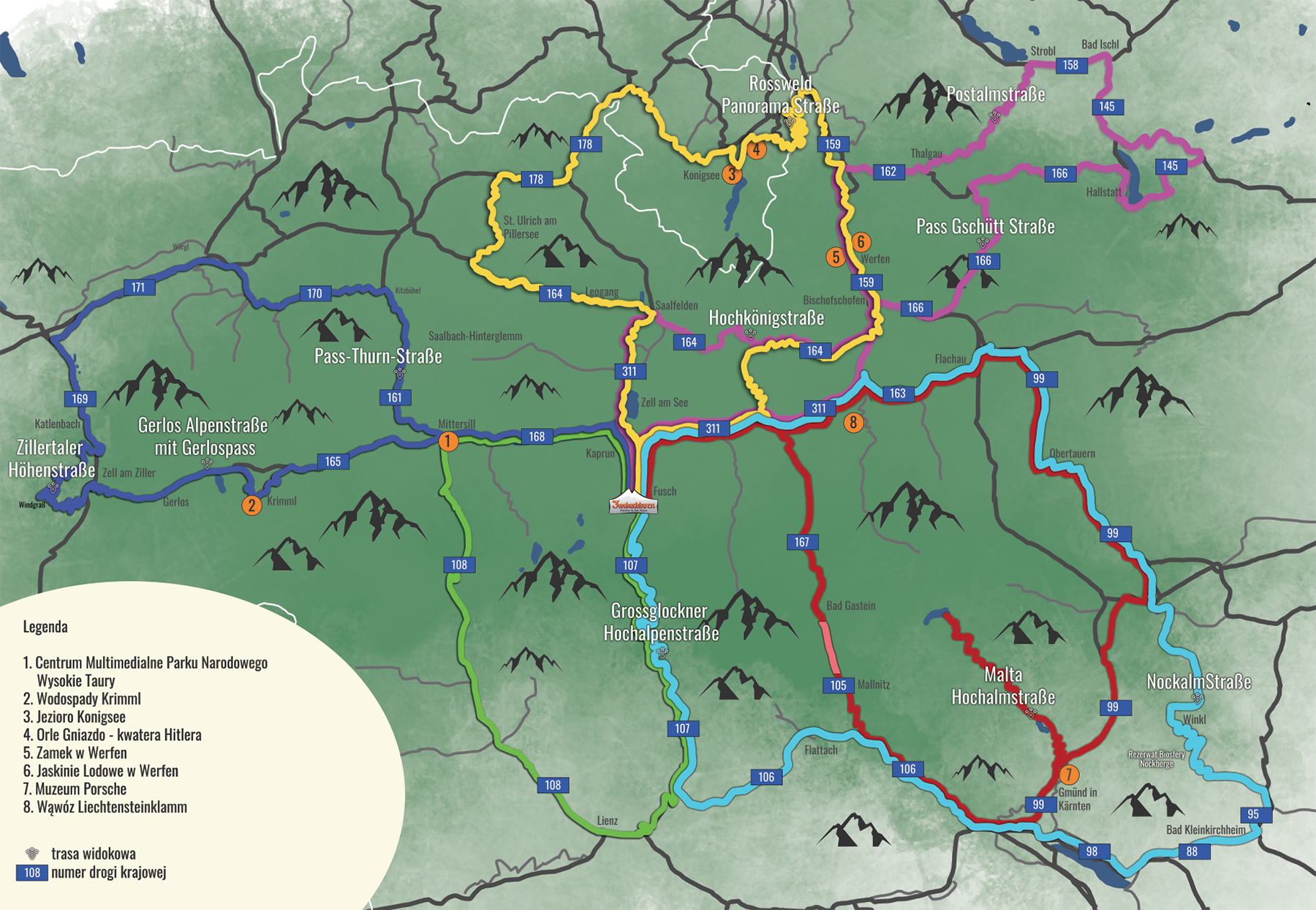 Mapa tras motocyklowych Alpy Austria
