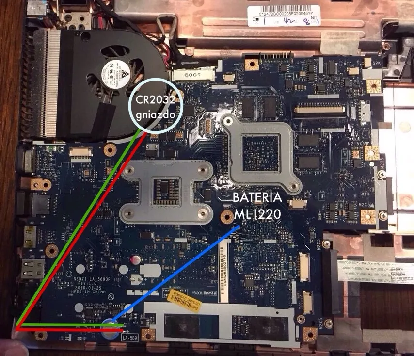 bateria cmos cr2032 na płycie głównej