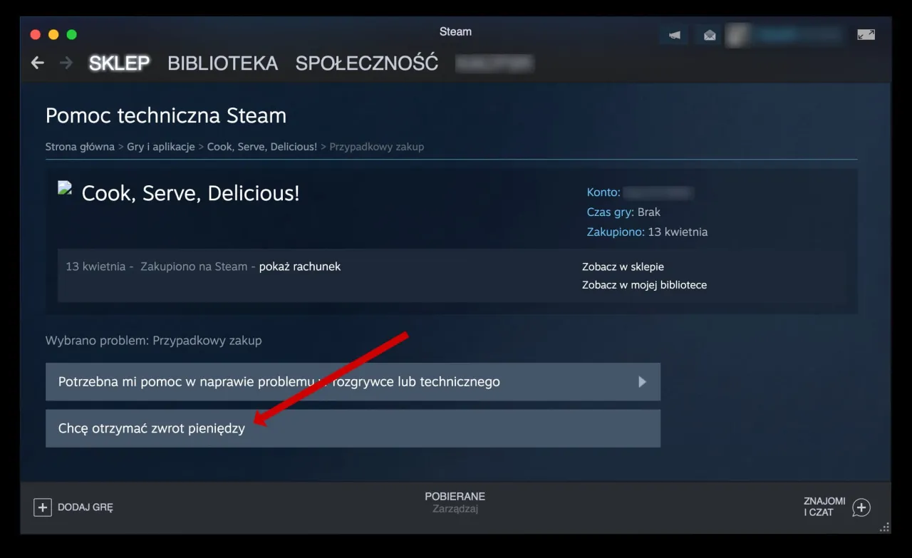 Steam pomoc techniczna zwrot gry