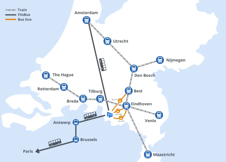 Mapa przystanku FlixBus Eindhoven Stationsweg