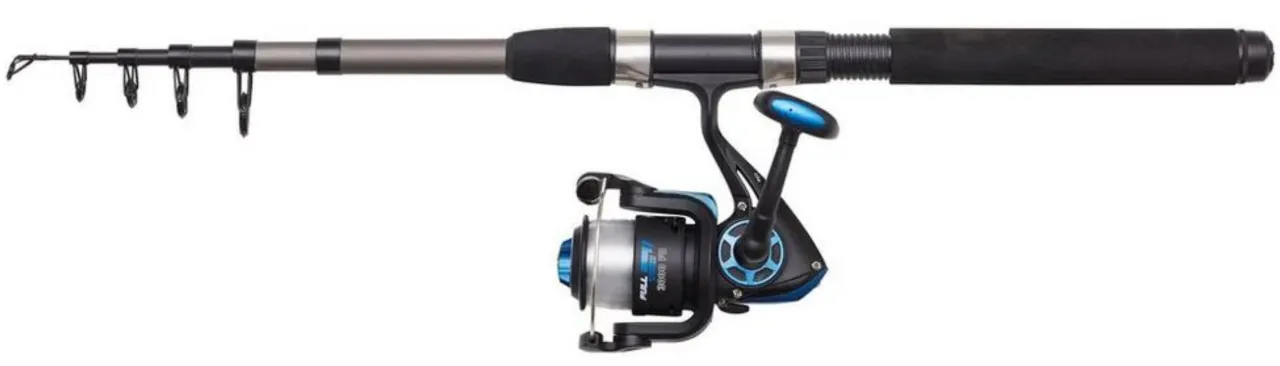Teleskopowy kij spinningowy z kołowrotkiem, idealny do nauki, jak zrobić zestaw na spinning.