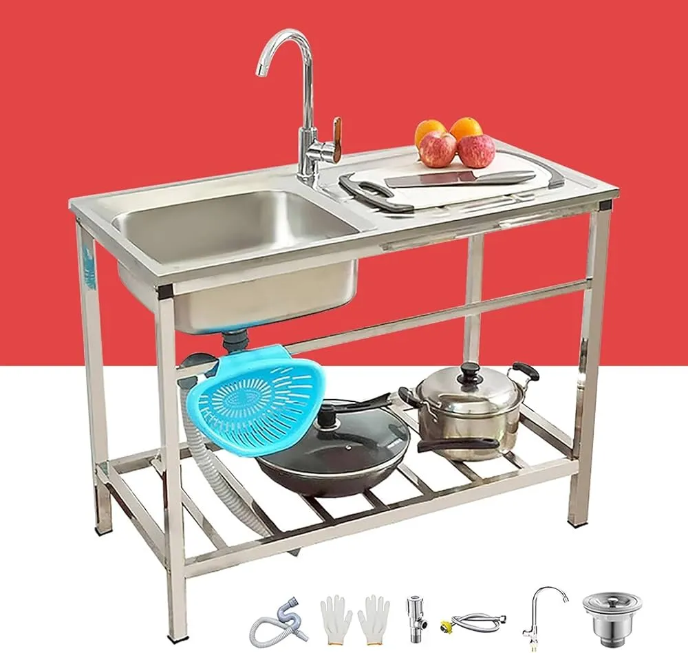 zlew ogrodowy z blatem i p&oacute;łkami