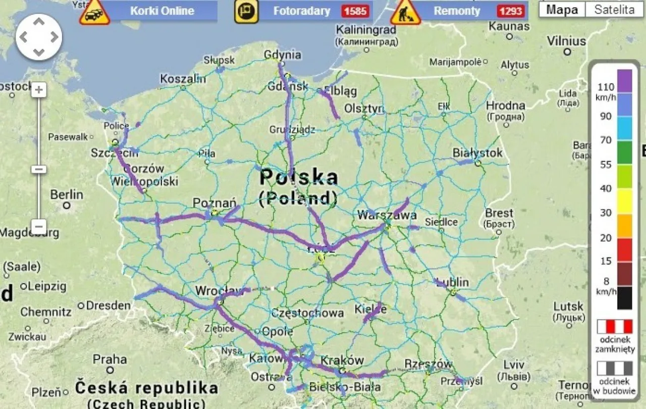 Mapa Polski z zaznaczonymi trasami transportowymi