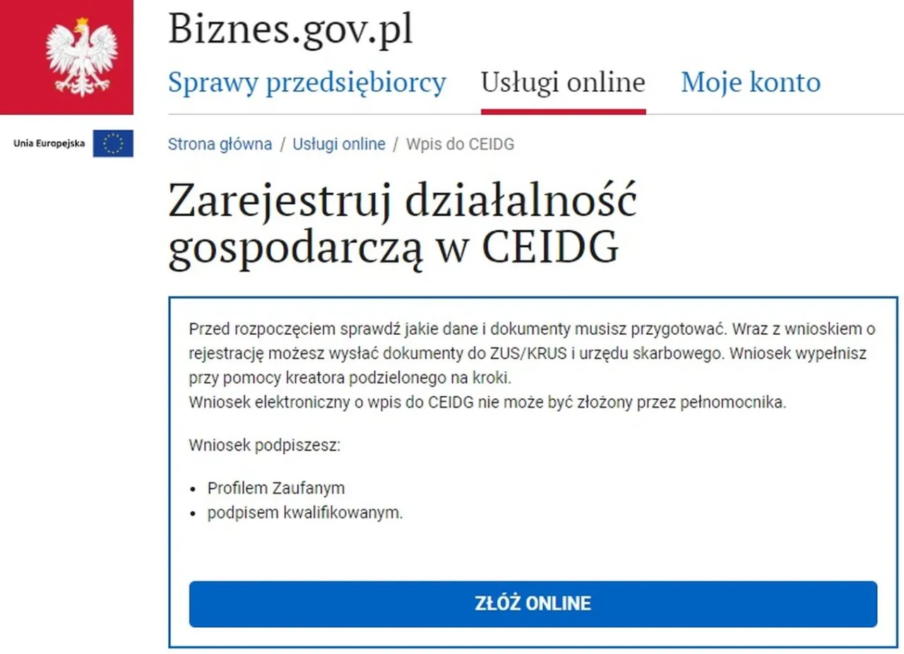 wniosek CEIDG-1, rejestracja firmy online