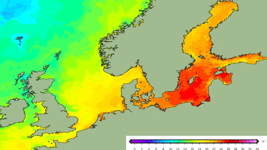 Mapa temperatury wody Bałtyk polskie wybrzeże