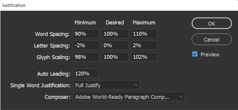 Por&oacute;wnanie typ&oacute;w justowania Photoshop