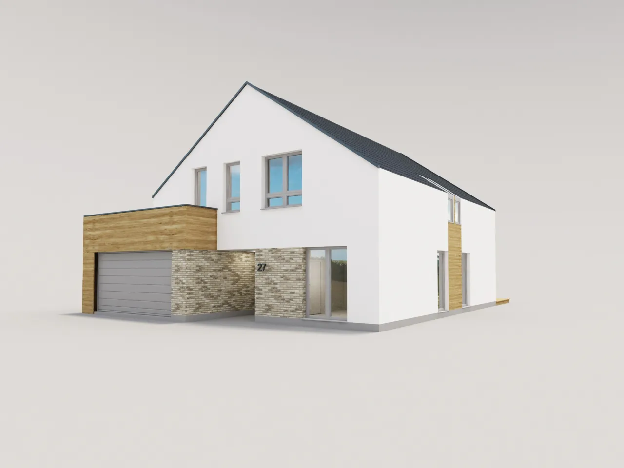 wizualizacja projektu domu jednorodzinnego z rzutem