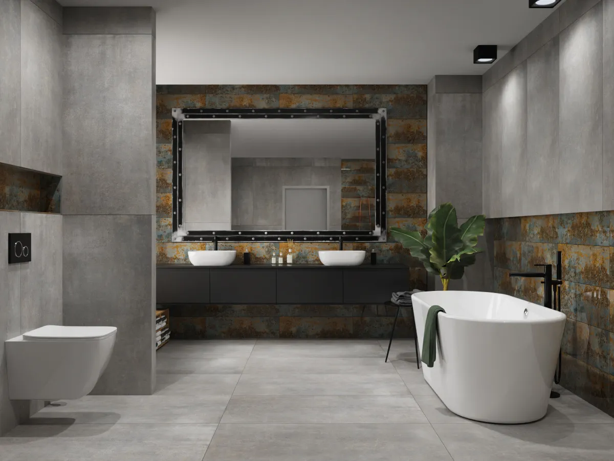 Łazienka z podłogą z mikrocementu w stylu loft